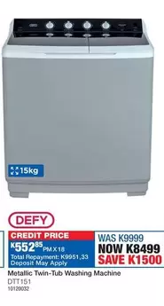 Defy - Metallic Twin-Tub Washing Machine DTT151