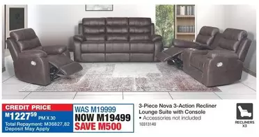 Total - 3-Piece Nova 3-Action Recliner Lounge Suite with Console