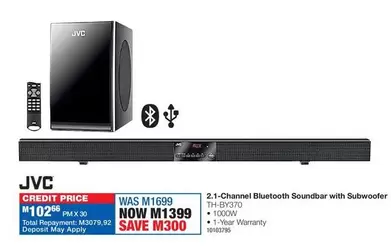 JVC - 2.1-Channel Bluetooth Soundbar with Subwoofer TH-BY370
