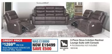 Total - Nova 3-Action Recliner Lounge Suite with Console