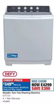 Defy - Metallic Twin-Tub Washing Machine DTTIST