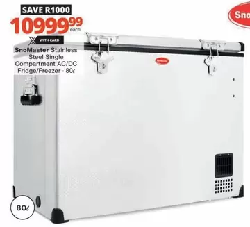 Snomaster - SnoMaster Stainless Steel Single Compartment AC/DC Fridge/Freezer - 80l