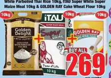 Golden Delight - White Parboiled Thai Rice 10kg, Super White Maize Meal 10kg & Cake Wheat Flour 10kg