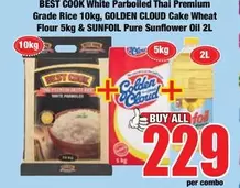 sunfoil - White Parboiled Thai Premium Grade Rice 10kg, Cake Wheat Flour 5kg & Pure Sunflower Oil 2L