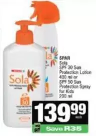 Spar - SPF 30 Sun Protection Lotion or SPF 50 Sun Protection Spray for Kids