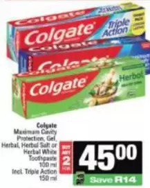 Colgate - Maximum Cavity Protection, Gel, Herbal, Herbal Salt or Herbal White Toothpaste