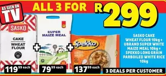 SASKO - Sasko Cake Wheat Flour, U-Brand Super White Maize Meal, Spekko Long Grain Parboiled White Rice