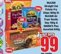 McCain - Straight Cut Potato Fry Chips & Air Fryer Rustic Veg & Pies