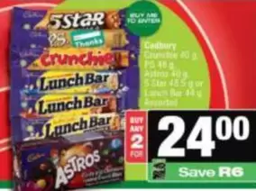 Cadbury - 5Star, Crunchie, Lunch Bar, Astros