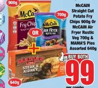 McCain - Straight Cut Potato Fry Chips OR Air Fryer Rustic Veg OR Pies