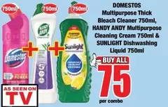 Domestos - Multipurpose Thick Bleach Cleaner 750ml, Multipurpose Cleaning Cream 750ml & Dishwashing Liquid 750ml