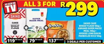 SASKO - Sasko Cake Wheat Flour 10kg + Ubrand Super Maize Meal 10kg + Spekko Long Grain Parboiled Rice 10kg