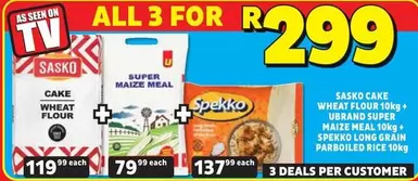 SASKO - Sasko Cake Wheat Flour 10kg + U-Brand Super Maize Meal 10kg + Spekko Long Grain Parboiled Rice 10kg