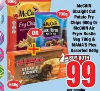 McCain - Straight Cut Potato Fry Chips & Air Fryer Rustic Veg & Pies