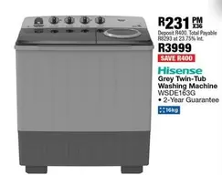 Hisense - Grey Twin-Tub Washing Machine WSDE163G