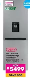 Defy - 245 L Bottom Freezer Fridge with Water Dispenser (DAC449)