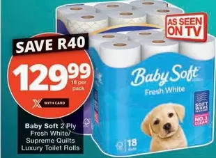 Baby Soft - 2 Ply Fresh White Supreme Quilts Luxury Toilet Rolls