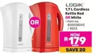 Logik - 1.7 L Cordless Kettle Red OR White