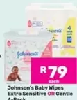 Johnson's - Baby Wipes Extra Sensitive OR Gentle 4-Pack