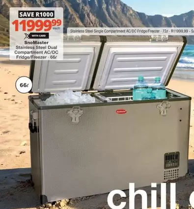 Snomaster - Stainless Steel Single Compartment AC/DC Fridge/Freezer - 72L