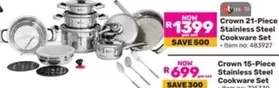 Crown - 21-Piece Stainless Steel Cookware Set