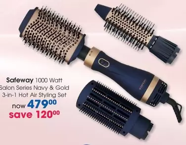 Safeway - 1000 Watt Salon Series Navy & Gold 3-in-1 Hot Air Styling Set