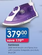 Kambrook - 2600 Watt Steam and Spray Iron with Ceramic Soleplate and Auto Shut-Off