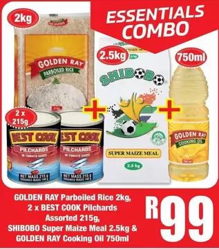 Essentials - Parboiled Rice, Pilchards, Super Maize Meal & Cooking Oil