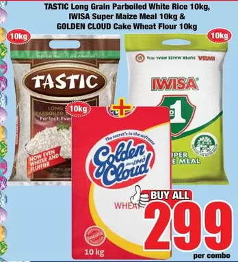 Tastic - Long Grain Parboiled White Rice 10kg, Super Maize Meal 10kg & Cake Wheat Flour 10kg