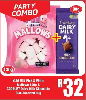 Cadbury - YUM FUN Pink & White Mallows & Dairy Milk Chocolate Slab