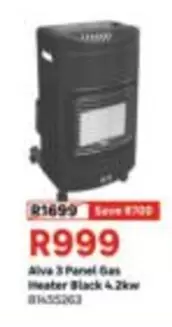 Alva - 3 Panel Gas Heater Black 4.2kw 81635263