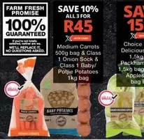 Medium Carrots 500g bag & Class 1 Onion Sock & Class 1 Baby Potjie Potatoes 1kg bag