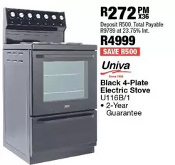 Univa - Black 4-Plate Electric Stove U116B/1