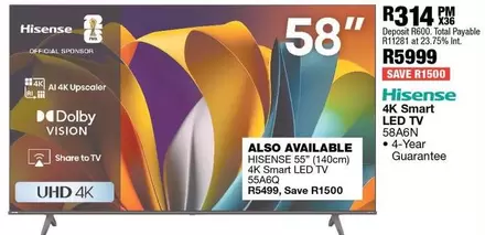 Hisense - 58" 4K Smart LED TV 58A6N