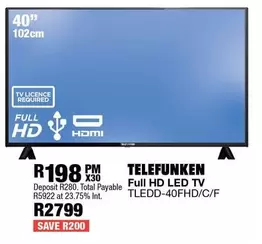 Telefunken - Full LED TV TLEDD-40FHD/C/F