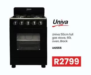 Univa - 50cm full gas stove, 60L oven, Black UG555