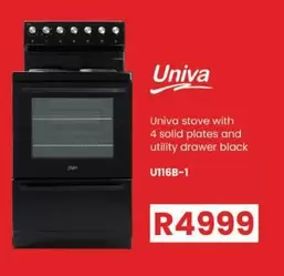 Univa - Stove with 4 solid plates and utility drawer black U116B-1