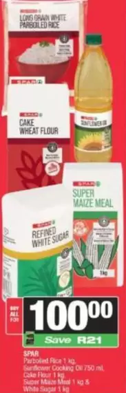 Spar - Long Grain White Parboiled Rice, Sunflower Cooking Oil, Cake Wheat Flour, Super Maize Meal, Refined White Sugar