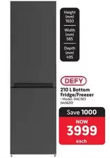 Defy - 210 L Bottom Fridge/Freezer - Model: DAC363 (45620)