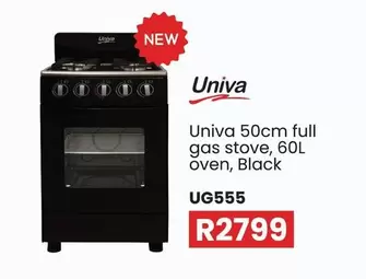 Univa - 50cm full gas stove, 60L oven, Black UG555