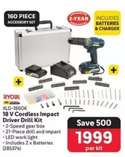 ryobi - 18 V Cordless Impact Driver Drill Kit XLD-1860K
