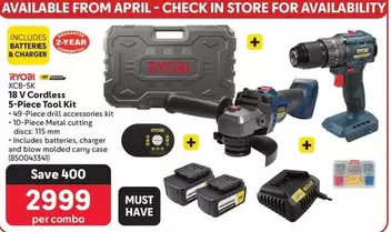 ryobi - 18 V Cordless 5-Piece Tool Kit