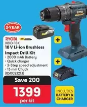 ryobi - XBID-18K 18 V Li-ion Brushless Impact Drill Kit