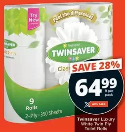 Twinsaver - Luxury White Twin Ply Toilet Rolls