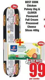 Clover - Chicken Polony 2kg & Flavoured Full Cream Processed Cheese Slices 400g