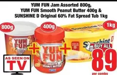 Jam Assorted & Smooth Peanut Butter & Original 60% Fat Spread Tub