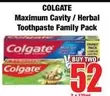 Colgate - Maximum Cavity / Herbal Toothpaste Family Pack