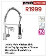 Delinia - Alain Kitchen Sink Mixer Tap Spring Neck Chrome 46cm Spout Reach 31cm