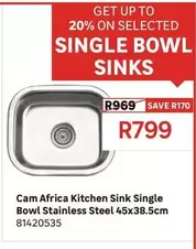Cam - Africa Kitchen Sink Single Bowl Stainless Steel 45x38.5cm