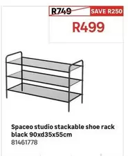 Spaceo - Studio Stackable Shoe Rack Black 90xd35x55cm